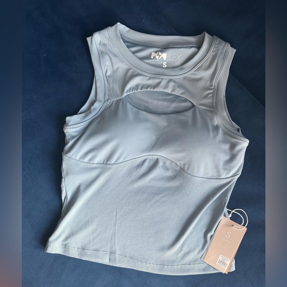 Popflex active Peekaboo Crew Tank in Blue Storm Size S NWT